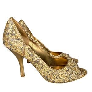 ENZO ANGIOLINI Womens Gold Glitter Peep Toe Pumps Heels Size 6